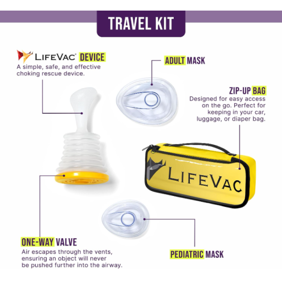 LifeVac Yellow Travel Kit - Portable Suction Rescue Device, First Aid Kit for Kids and Adults, Portable Airway Suction Device for Children and Adults