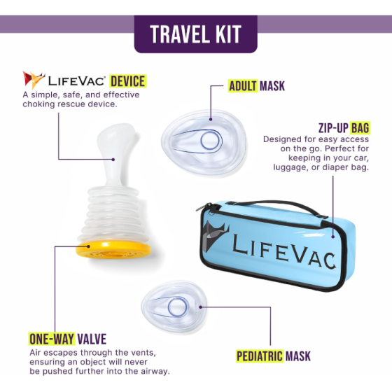 LifeVac Blue Travel Kit - Portable Suction Rescue Device, First Aid Kit for Kids and Adults, Portable Airway Suction Device for Children and Adults